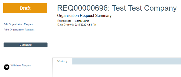 Screenshot of the request summary