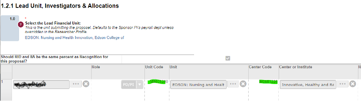Screenshot of proposal in ERA system