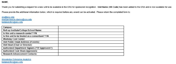 Screenshot of sample instruction email from KE Analytics
